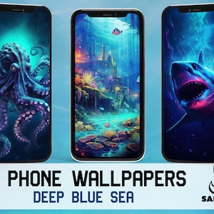 Sea world mobile wallpaper iPhone animals wallpaper smartphone wallpaper set Phone background nature water art ocean life decoration