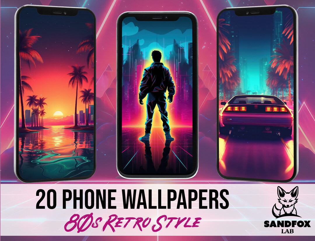 80s Mobile Wallpaper iPhone Retro Wallpaper Smartphone Wallpaper Set