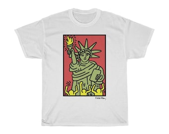 Camiseta unisex blanca para hombre con la Estatua de la Libertad de Keith Haring