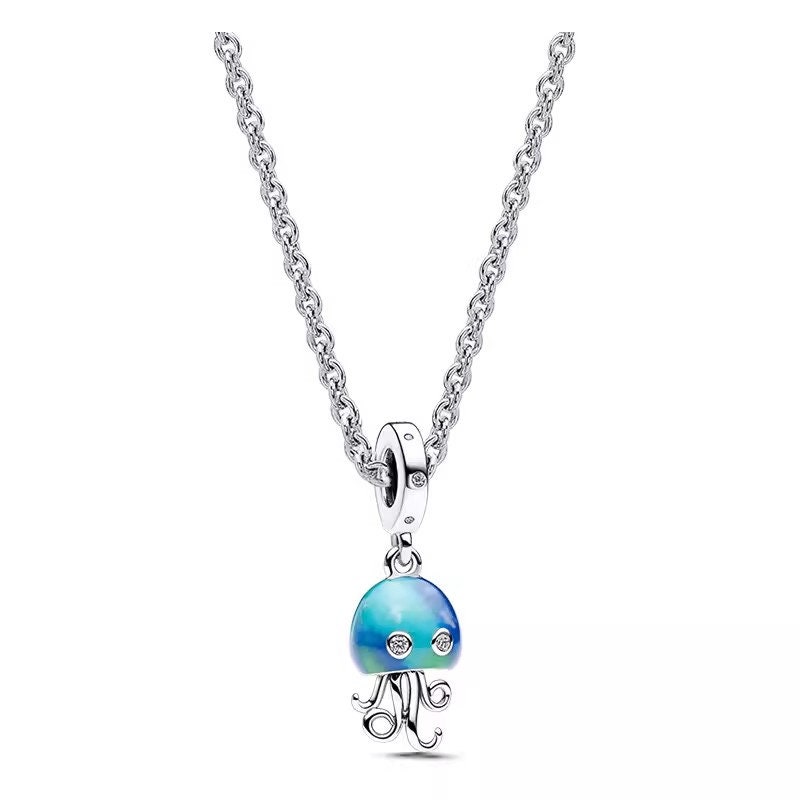 1 Jellyfish bead blue white acrylic FF508