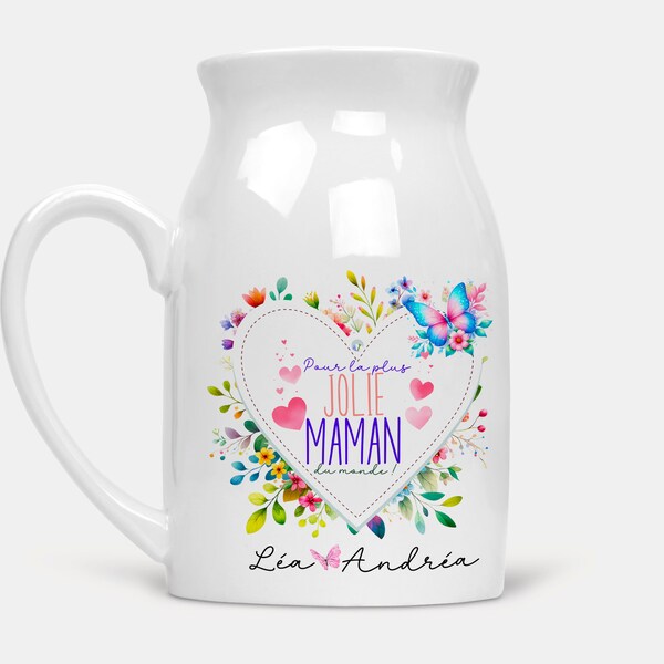 Pot à lait personnalisable petit vase céramique personnalisé Cadeau Maman Mamie Tata Marraine Nounou maîtresse ATSEM