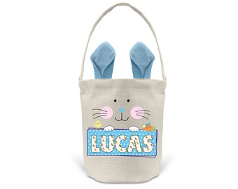 Personalized Easter bag, Blue rabbit ears