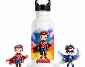 Gourde Superboy prénom à personnaliser à bec blanc 600 ml inox Cadeau enfant 14 modèles différents