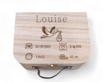 Valise de naissance personnalisée - cadeau de naissance - boîte souvenir bébé - 2 illustrations