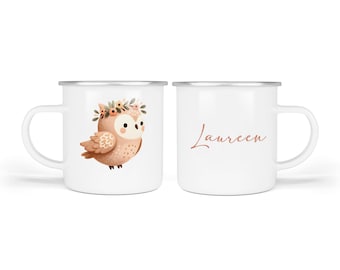 Tasse enfant à personnaliser - chouette - Mug émaillé ultra léger (3 modèles)