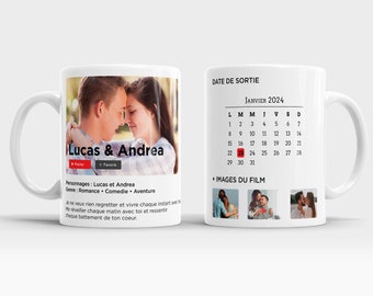 Mug Tasse "Le film de notre vie" entièrement personnalisable : date + prénoms + photo + texte - Saint Valentin