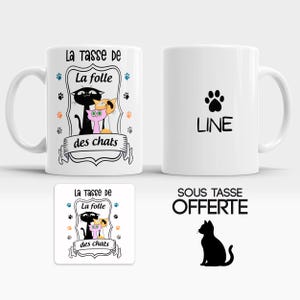 Caneca &quot;Crazy Cat Lady&quot; - Nome personalizado - 3 variantes