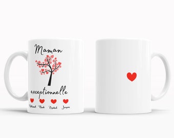 Mug Tasse - Maman Exceptionnelle : Prénom(s) enfant(s) + Coeur(s)