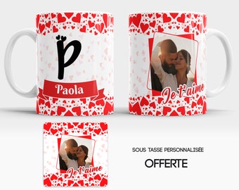 Mug Tasse "Je t'aime" personnalisable prénom + photo - Saint Valentin