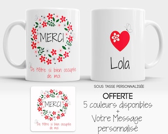 Tasse Mug - Merci de m'avoir aidé(e) à grandir à personnaliser prénom - cadeau Maîtresse, Atsem, Nounou (5 modèles)