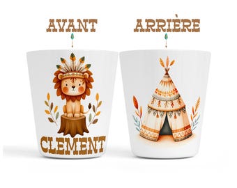 Unzerbrechlicher Glasbecher für Kinder – Indianer-Tipi-Tier – personalisierbar mit Namen – 48 Designs – 4 Tipis – für Schule, Zuhause, Geburtstag