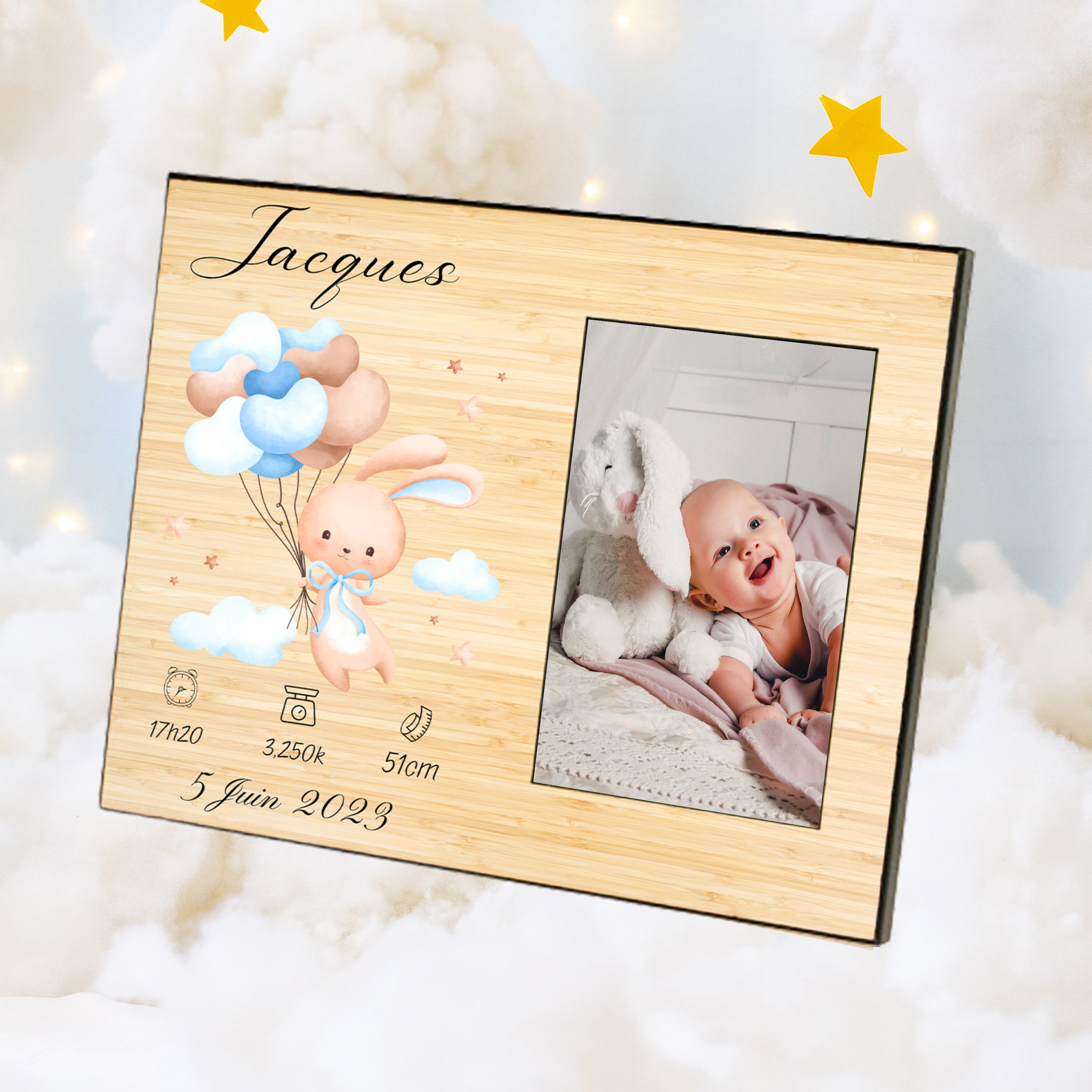 Cadre photo en bois personnalisable avec texte pour bébé, nouveau né,  cadeau de naissance Modèle 2 : : Bébé et Puériculture