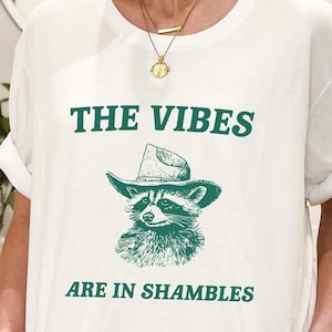 Funny Raccoon Graphic Tee: The Vibes Are In Shambles - Unisex Mental Health Shirt Bild 1
