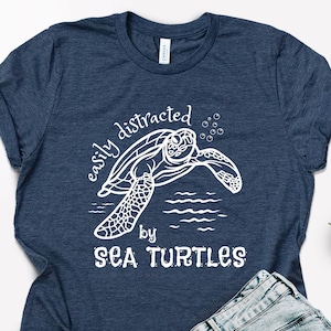 Easily Distracted by Sea Turtles T-Shirt: Unisex Beach Tee