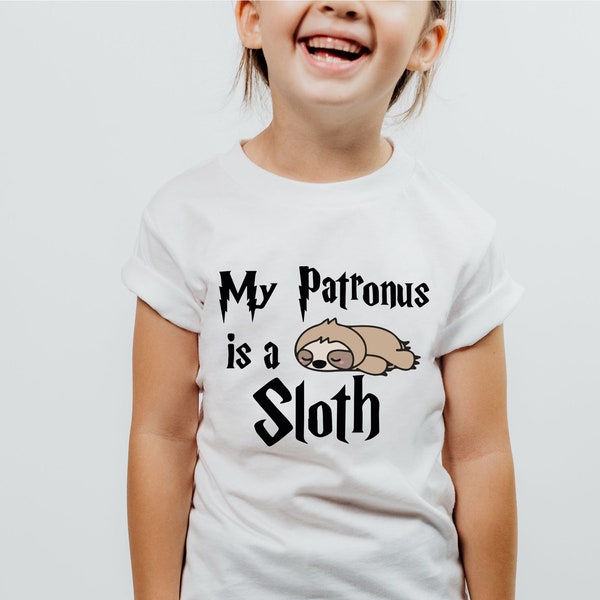 My Patronus is a Sloth T-Shirt, Kids Adorable Magical Tee, Cute Sleepy Animal Design Comfy Baby Shirt, Lazy Day Gift for Harry Lover Friends