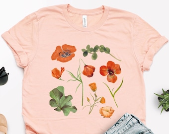 Red Poppy Flower T-Shirt: Cottagecore Floral Gardener Tee
