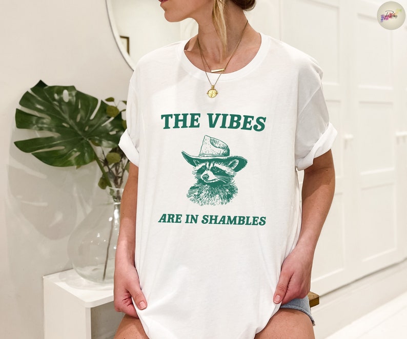 Funny Raccoon Graphic Tee: The Vibes Are In Shambles - Unisex Mental Health Shirt Bild 1