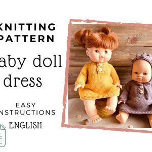 Baby Doll Kleid Strickmuster: 13-15&quot;Minikane, Miniland (PDF-Muster)