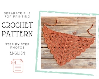 Crochet Bandana Pattern: PDF Tutorial with Charts And Step-by-Step Photos for Boho Head Wrap