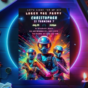 Invitación de Laser Tag para fiesta de cumpleaños de Laser Tag. Tarjeta de invitación de cumpleaños de Laser Tag para adolescentes. Plantilla digital imprimible. Descarga instantánea, L4.