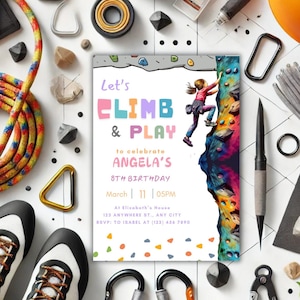 Editable Girl Rock Climbing Birthday Invitation, Printable Rock Wall Party Invitation, Climbing Wall Birthday Invite, Rock Climbing Invite