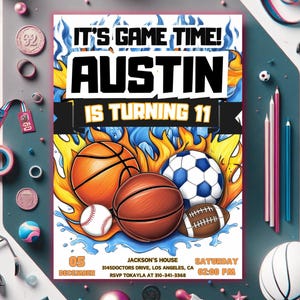 Sports Invitation Sports Birthday Boy Sports Birthday Party Invite All Star Invitation Sports Theme Invite EDITABLE Instant Download S72