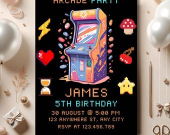 Editable Arcade Birthday Invitation, Gamer Girl Party (Digital Download)