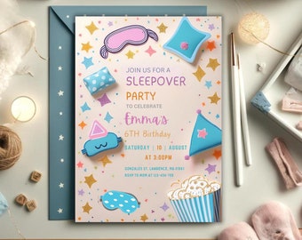 Pink Sleepover Birthday Invitation, Spa Party, Tween Teen (Digital Download)