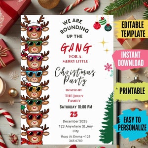 Invito modificabile per la festa di Natale con le renne, invito "Stiamo radunando la banda", invito a tema Rudolph, download immediato per le festività natalizie C76