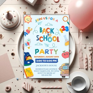 Back To School Party Invitation, Back To School Bash Invite, End Of Summer Party, Preschool Kindergarten Elementary, Editable Template, H65