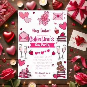 Valentinstag Party Einladung, Lieblings-Dinge Party einladen, Galentine's Party Brunch einladen Freundinnen Brunch-Party-Nacht, galentiner Tag