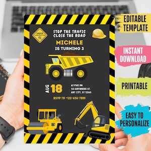 Editable Construction Invitation Construction Birthday Party Invite Dump Truck Party Invite Boys Birthday Construction Truck Birthday Invite