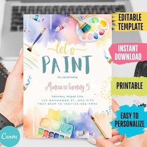 Editable Painting Art Birthday Invitation, Art Party Birthday Invite, Girl Craft Party Invitation, Printable Girl Art Birthday Theme Invite