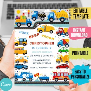 Editable Transportation Birthday Invitation Template, Transportation Vehicle Birthday Invitation, City Transport Digital Download, TC1