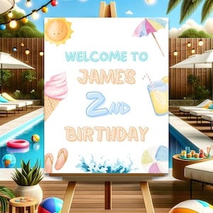 Editable Pool Party Welcome Sign, Pool Party Birthday Beach Pool Poster Bash Boy Welcome Splish Splash Printable Welcome Template E59