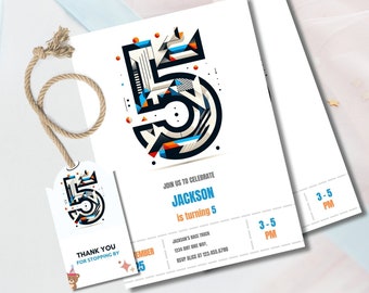 Geometric 5th Birthday Invitation Template (Digital Download)