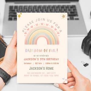 Pastel Rainbow Birthday Invitation, Pastel 1st Birthday Invite, First Birthday Invitation, 1st Birthday Girl, Pastel Rainbow Invitation, RB9