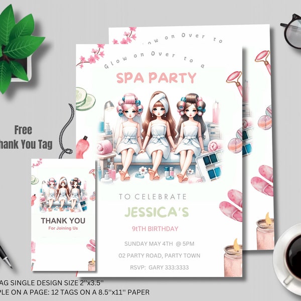 Spa Birthday Invitation, Editable Pamper Party Invite Template, Girl's Manicure & Pedicures Party Invite, Glam Squad Instant Download