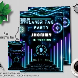 EDITABLE Laser Tag Birthday Invitation, Laser Tag Party Invitation Template, Neon Glow Laser Tag, Boy Birthday Party Instant Download