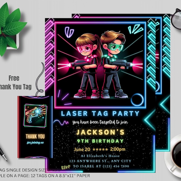 Editable Laser Tag Invitation Neon Laser Tag Birthday Invitation Glow Laser Tag Birthday Party Boy Neon Glow Laser Party Instant Download