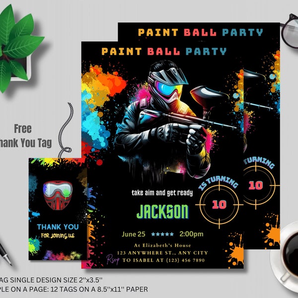 Paintball Birthday Invitation Boy EDITABLE Paintball Party Invite Template Paint Platters Teen Tween Paintballer Instant Download