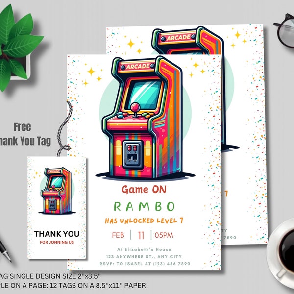 Editable Retro Arcade Birthday Party Invitation, Printable Video Game Party Invitation, Gaming Birthday Invitation, Arcade Birthday Invite