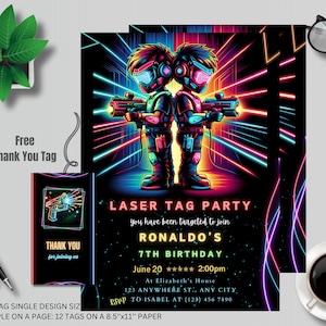 Invito di compleanno per Laser Tag MODIFICABILE, modello di invito per festa Laser Tag, Laser Tag rosso neon, festa di compleanno per bambini, download immediato