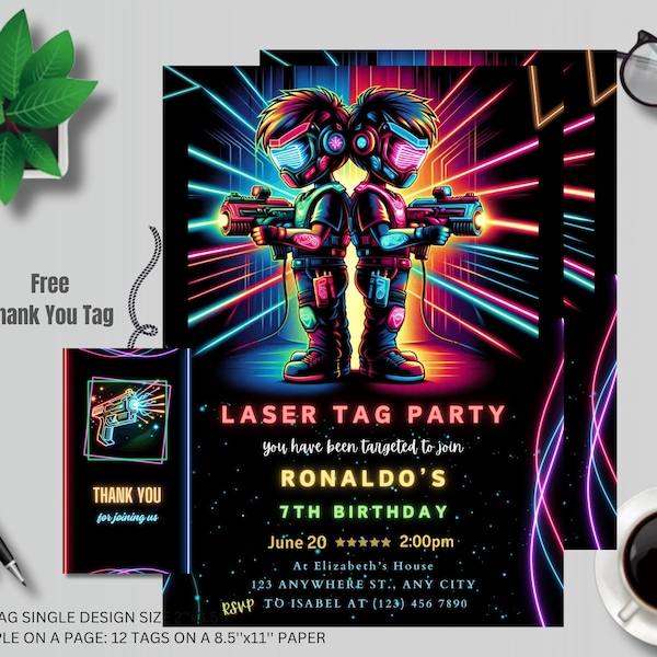 Faire-part d'anniversaire MODIFIABLE Laser Tag, modèle d'invitation de fête Laser Tag, Laser tag néon rouge, fête d'anniversaire garçon, téléchargement immédiat