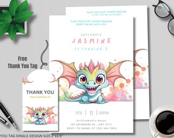 Dragon Birthday Invitation Magical Adventure Birthday Castle Invitation ...