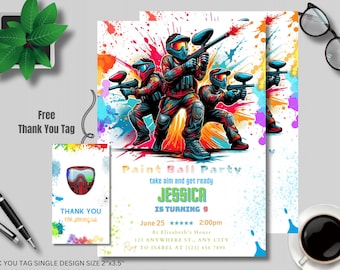 Paintball Birthday Invitation, Paintball invite, Paint invitation, Paint Ball Birthday Party, Paintballing Digital invite, Instant Download