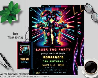 Faire-part d'anniversaire MODIFIABLE Laser Tag, modèle d'invitation de fête Laser Tag, Laser tag néon rouge, fête d'anniversaire garçon, téléchargement immédiat