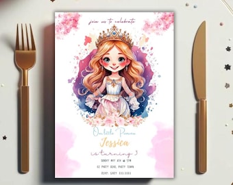 Princess Birthday Invitation, Pink and Gold, Editable (Digital Download)