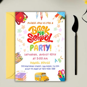 Back to School Party Invitation, End of Summer Bash (Digital Download)