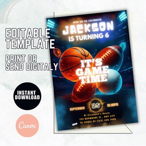 Editable Sports Invitation, Neon Sports Invites Sports flyer, Sport Theme Invite, Glow ALL STAR SPORTS Invitation Sports game digital Invite
